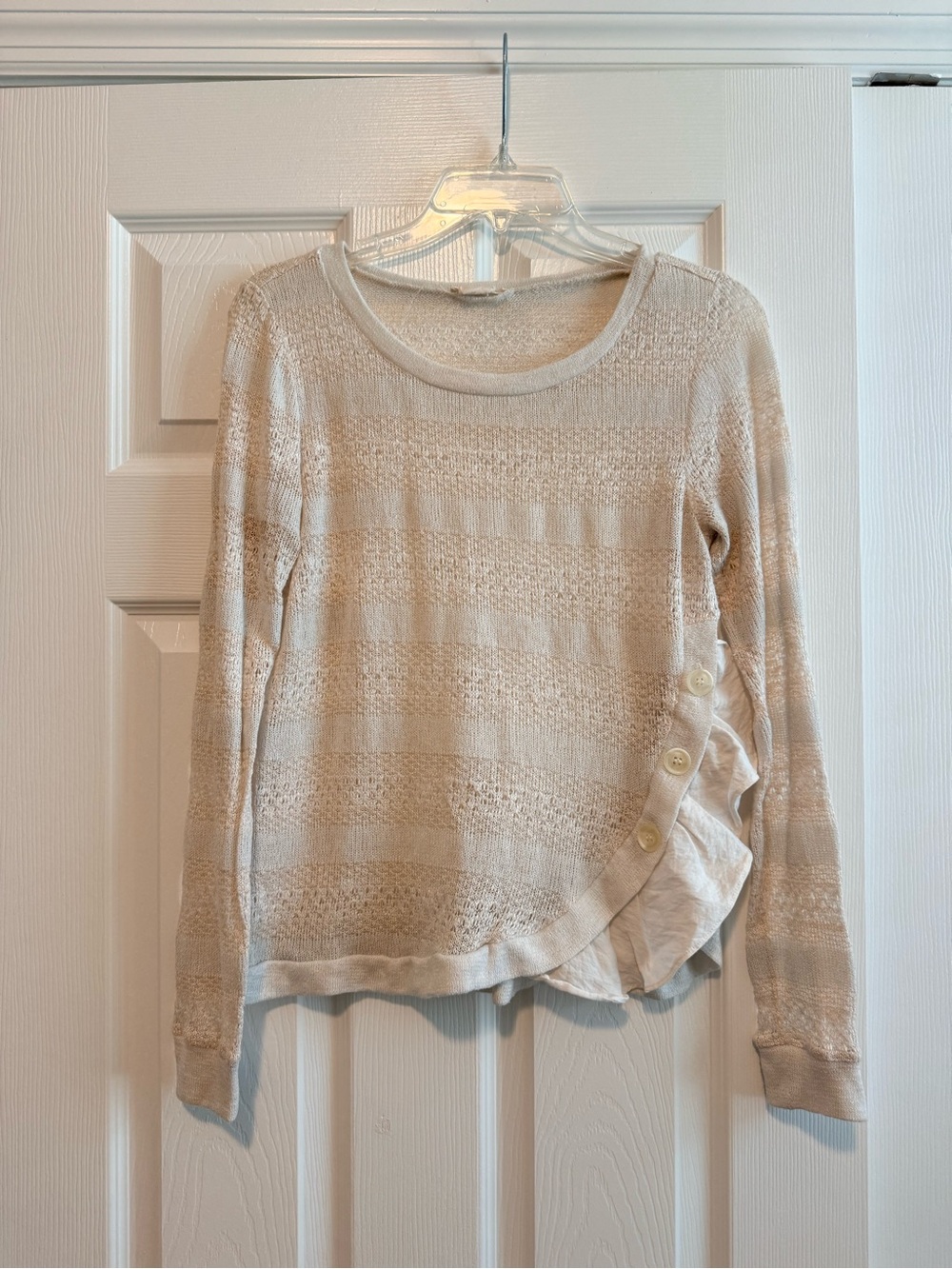 Anthropologie Clu + Willoughby Knit Sweater with Side Button & Ruffle Detail